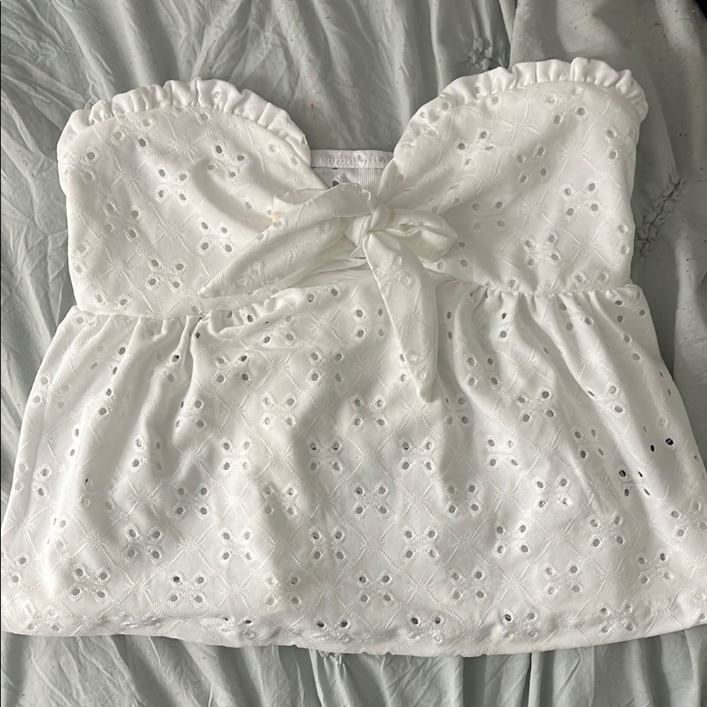 White Eyelet Strapless Top
